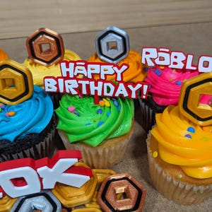 Roblox Birthday Party Cupcake Donut o Pasticceria Personalizzabili Toppers Roblox Retro Font Decorazioni di Compleanno Personalizzabili Stampate in 3D