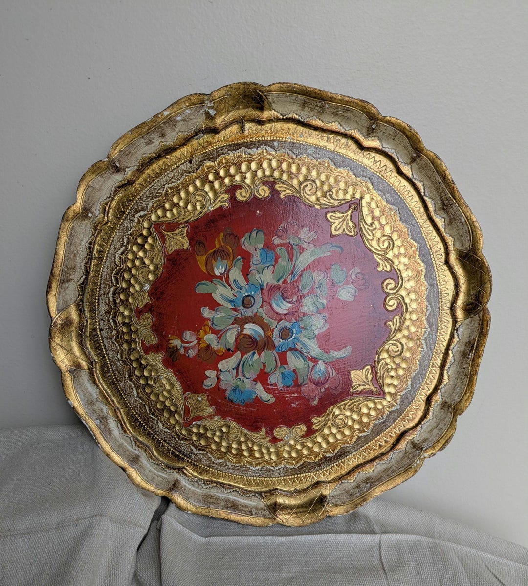 Red and Gold Vintage Italian Florentine Tray - Etsy