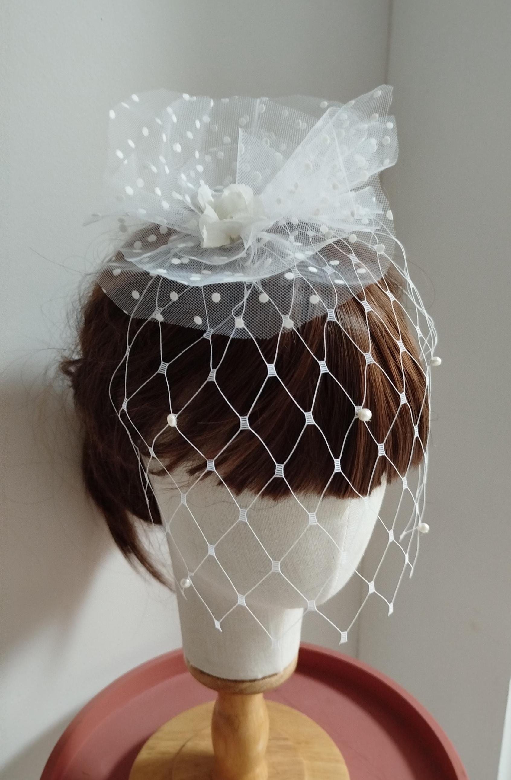 Voile De Cage à Oiseaux Et Visage, Voilette Mariée Courte En Maille, Fascinateur Accessoires De Cheveux Rétro, Voile De Strass Dentelle Pour Les Femmes De Mariage (Blanc
