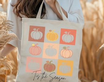 Fall Pumpkin Canvas Tote Bag: Retro Autumn Design