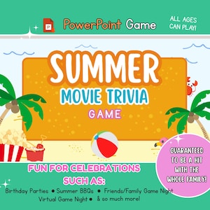 Sommerfilm Trivia Power Point Spiele, Familienspiele Nacht, Virtuelle Spiele Nacht, Digital Download, Low Prep, Printable, Gesellschaftsspiel, Sommerspiele