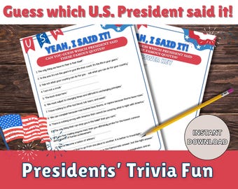 4th of July Trivia Game, President’s Day Trivia, Independence Day Games, Presidents Day Games, Patriotic Games, Patriotic Activities