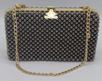 Handmade Black Beaded Clutch/Crossbody Bag
