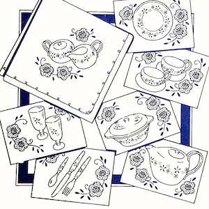 Aunt Martha&#39;s, 3640, Dinnerware Motifs, Transfer Pattern, Hot Iron Transfers, NEW Transfers, For Embroidery, Textile Painting