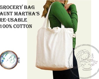 NEW, Aunt Martha's, Stitch 'Em Up, Re-Usable Grocery Bags, ALL Cotton, To Embroider, New Blank Natural Linens