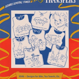 Aunt Martha, Embroidery Transfer Pattern 9546 Designs for Bibs, Tea Towels