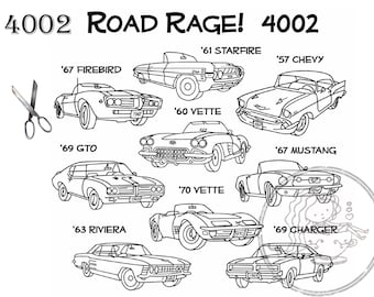 Aunt Martha's® 4002, Road Rage, Transfer Pattern, Hot Iron Transfers, Uncut, Unopened Transfers