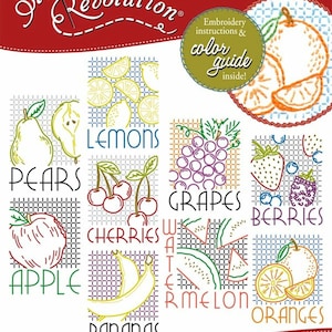 Stitcher&#39;s Revolution, SR22, Retro Fruits, Image Transfer Pattern, Hot Iron Transfers, Fruit Transfer Patterns