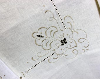 Large Linen Tablecloth, Table Cloth - Bronze Embroidery, Off White 18848
