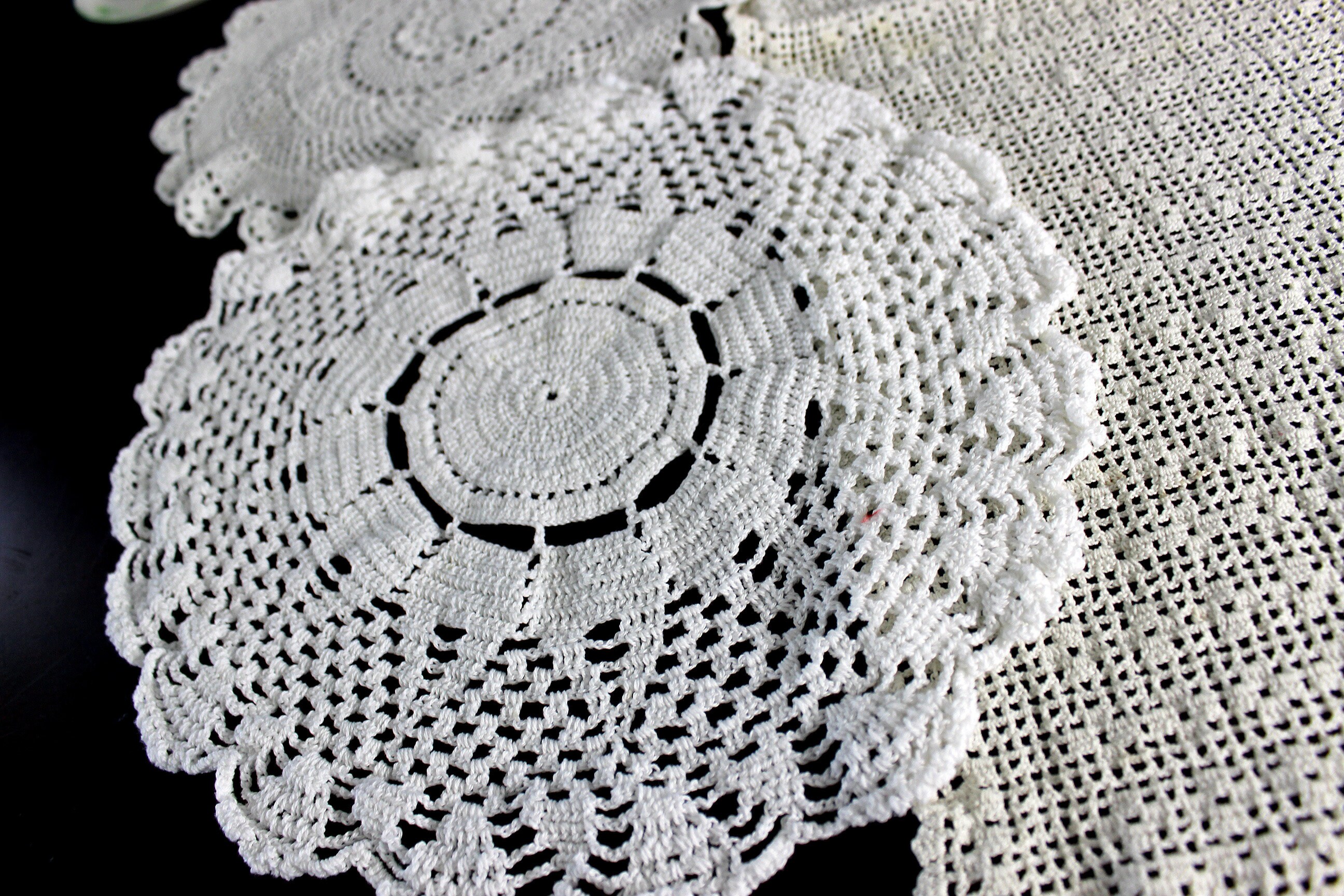 5 Assorted Crochet Doilies, Vintage Handmade Doilies, Doily Lot