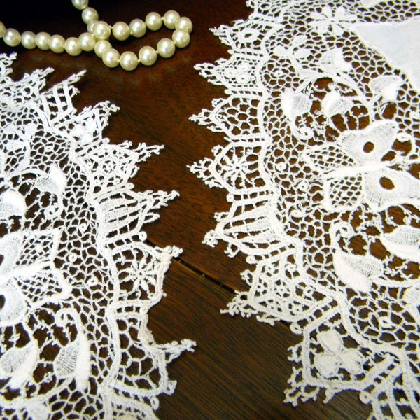 2 Chemical Lace Doilies in White  - Linen Centered Doilies 10126