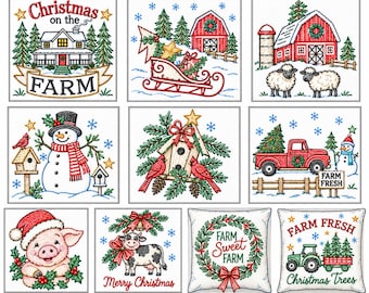 Aunt Martha's 4039 Christmas on the Farm, NEW Transfer Pattern, Hot Iron Transfers, Uncut, Unopened Transfers