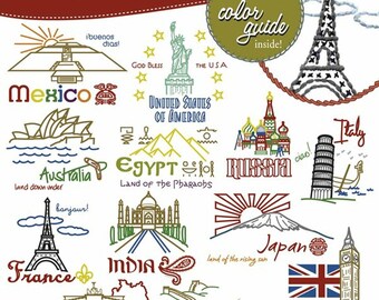 Stitcher's Revolution, SR13, Around The World, Transfer Pattern, Hot Iron Transfers, Iconic Landmarks