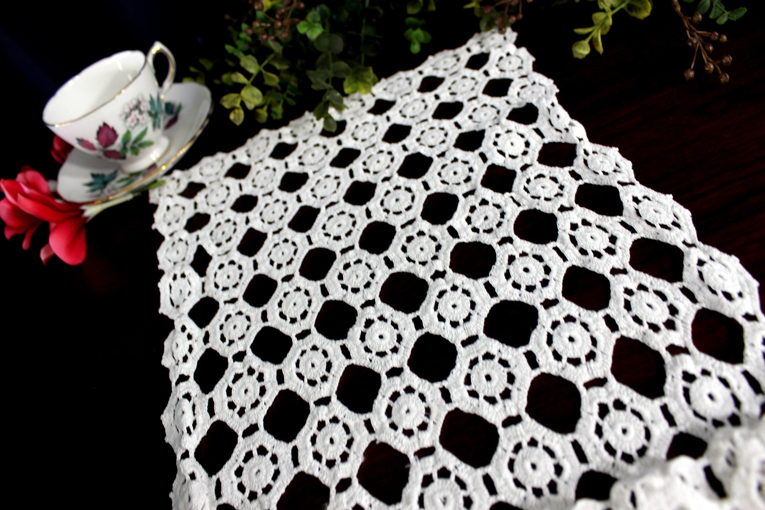 Filet Crocheted Runner Crochet Table Scarf Mantle Scarf Etsy