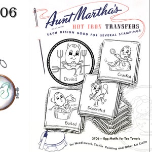 Hot Iron Transfers, For Embroidery, Textile Painting, Needlepoint, Wearable Art, Aunt Martha&#39;s, 3706, Egg Motifs for Tea Towels