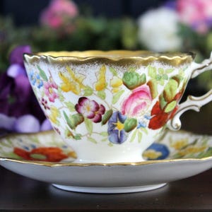 Queen Anne Pattern, Hammersley, Square Chintz Teacup & Saucer 17573
