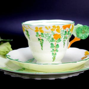 Lawley Trio Teacup, Flower Handle Tea Cup, Saucer & Side Plate 14220