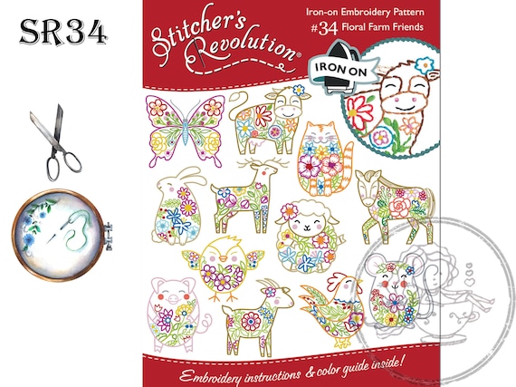Stitcher's Revolution Iron on Transfers - Floral Farm Friends Stitcher's Revolution Iron on Transfers - Floral Farm Friends