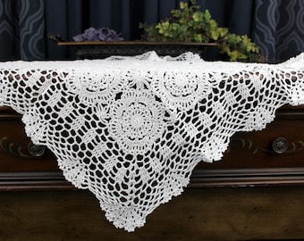 White Crocheted Table Topper, Small Tablecloth, Large Doily 18245