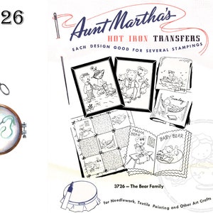 Hot Iron Transfers, For Embroidery, Textile Painting, Needlepoint, Wearable Art, Aunt Martha&#39;s, 3726, The Bear Family