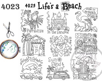 4023, Aunt Martha's®, Vintage Embroidery, Transfer Pattern, Hot Iron Transfers, NEW Uncut, Unopened Transfers, Life's a Beach