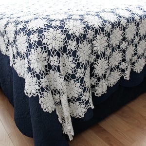 Crocheted Table Cloth, Handmade Tablecloth, Large, Light Cream 18637
