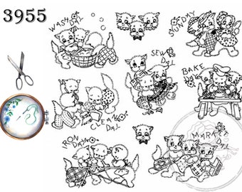 Kitten Chores Aunt Martha's Embroidery Transfer Designs Pattern - Etsy