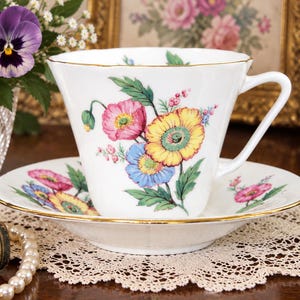 August Poppy China, Vintage China Set, Floral China Set, Orange