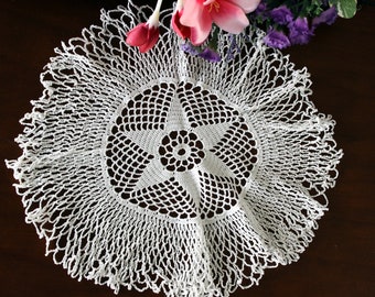 11 Inch, White, Open Worked Doily, Ruffled Edged Doily, Knit Doilies 16831
