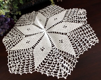 16 Inch Large Crochet Doily or Centerpiece in White, Hand Crocheted, Picot Detail - 17711