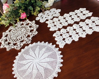 5 Assorted Crochet Doilies, Tatted Doily, Vintage Handmade, Doily Lot,  Multiple Doilies 17213