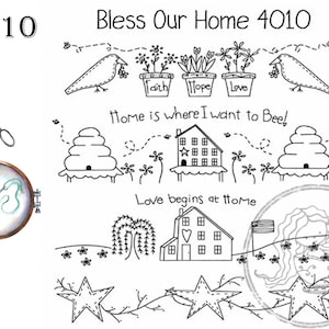 Bless Our Home, Aunt Martha&#39;s, Pattern 4010, Hot Iron Transfers, NEW Uncut, Unopened, Transfers for Embroidery