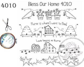 Bless Our Home, Aunt Martha's, Pattern 4010, Hot Iron Transfers, NEW Uncut, Unopened, Transfers for Embroidery