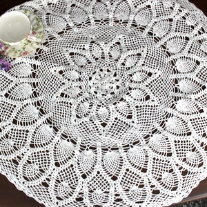 Large White Crocheted Table Topper, Large Pineapple Doily 18391