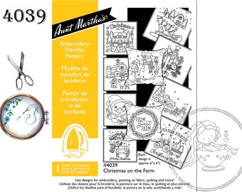 Aunt Martha's 4039 Christmas on the Farm, NEW Transfer Pattern, Hot Iron Transfers, Uncut, Unopened Transfers