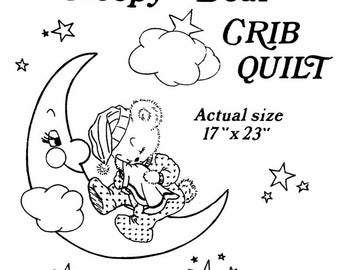 3832, Sleepy Bear, Crib Quilt, Aunt Martha's®, Vintage Embroidery, Transfer Pattern, Hot Iron Transfers