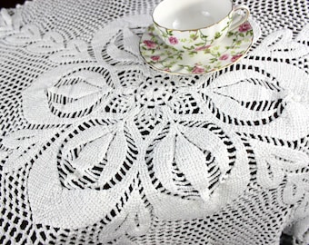 White Crocheted Table Topper, Small Crochet Tablecloth, Handmade Circular Doily 18345