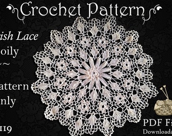 PATTERN - Irish Lace Doily, Crochet Pattern for 11 Inch Doily, Old Pattern Reproduced in PDF Format 119