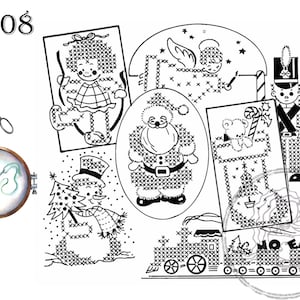 Hot Iron Transfers, For Embroidery, Textile Painting, Needlepoint, Aunt Martha&#39;s, 3908, Christmas Large Stitch for Kids