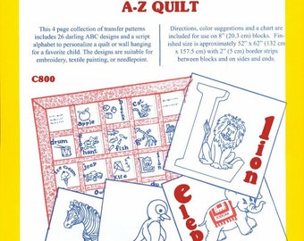 Aunt Martha's, c800, A-Z Quilt, Transfer Pattern, Hot Iron Transfers, 26 ABC Designs