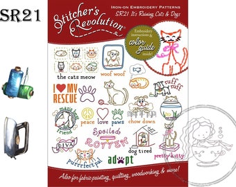 Stitcher's Revolution, SR21, It's Raining, Cats & Dogs, NEW Transfer Pattern, Hot Iron Transfers, Uncut, Unopened Transfers