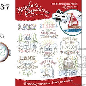 Stitcher&#39;s Revolution, SR37, Lake Life, Hand Stitch Embroidery, Transfer Pattern, Hot Iron Transfers, Cabin Embroidery