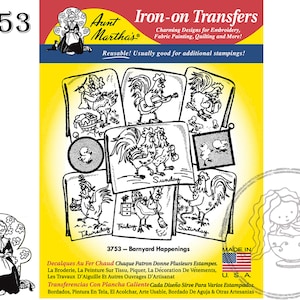 3753 Aunt Martha&#39;s® Vintage Embroidery, Transfer Pattern, Hot Iron Transfers, Barnyard Happenings