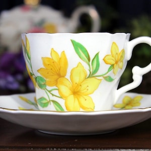 Teacup & Saucer, Stanley Bone China Floral Tea Cup, Yellow Floral 18430