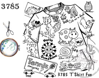Aunt Martha's 3785, T Shirt Fun, Transfer Pattern, Hot Iron Transfers, For Embroidery, Textile Painting, Needlepoint