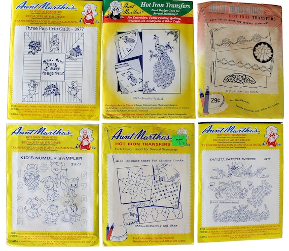 Lot of 6 Aunt Martha's®, Vintage Embroidery, Transfer Patterns, Hot Iron  Transfers, Uncut, Opened Transfers. New/old Stock 17242 