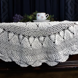 Cream Crocheted Table Topper, Small Crocheted Tablecloth, Handmade Table Topper, Large Doily, Hand Crochet 17926