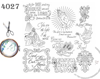 NEW Aunt Martha's 4027 Christian Blessings, NEW Transfer Pattern, Hot Iron Transfers, Uncut, Unopened Transfers