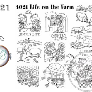 Aunt Martha&#39;s, 4021, Life on the Farm, NEW Transfer Pattern, Hot Iron Transfers, Uncut, Unopened Transfers, Animal Embroidery