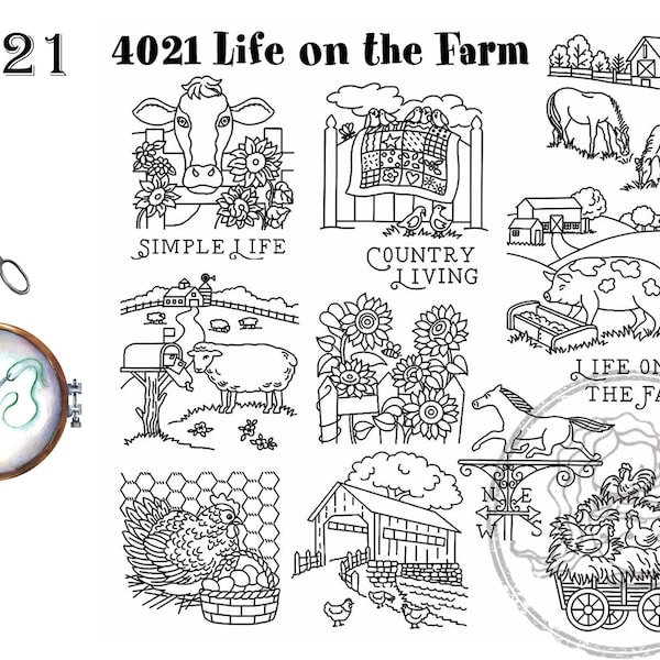 Aunt Martha's, 4021, Life on the Farm, NEW Transfer Pattern, Hot Iron Transfers, Uncut, Unopened Transfers, Animal Embroidery